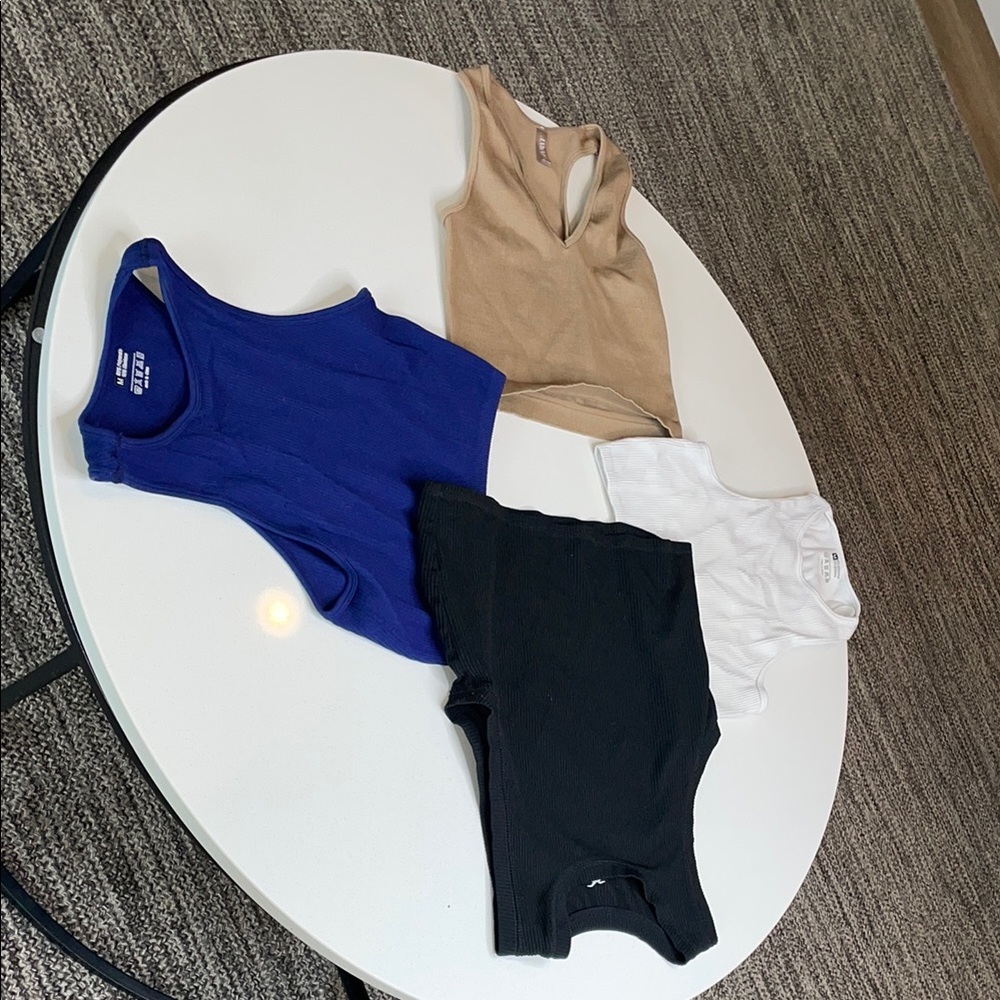 Set of Four Tank Tops - Blue, Tan, Black, White